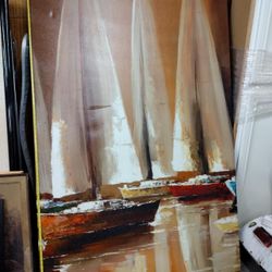 Sailboat Vintage Oil Painting