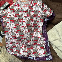 Small Scrub Christmas Kitty Top