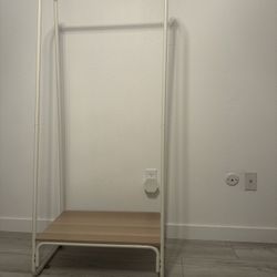 Clothes Rack with Wood Shelf Freestanding 