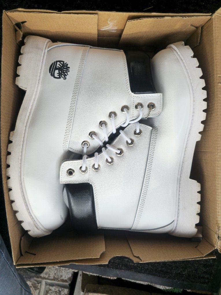 White And Black Custom Timberland Boots Size 11