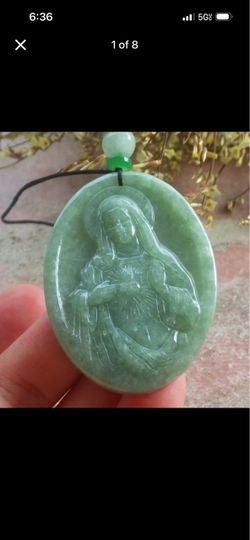 Certificate Jadeite Burmese Green Jade Green Hand Carved Pendant Virgin Mary