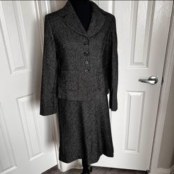 🌺 Vintage 2 pc Ann Taylor LOFT Black Tweed Wool Skirt Suit Size 8 Petite