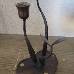 Vtg Bronze Iron Lily Candle Holder~SIGNED