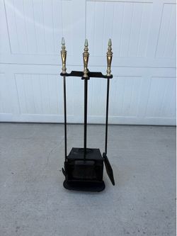 Vintage 4 piece fireplace tools set - cast iron
