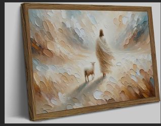 Framed Jesus leaves the 99 Sheep Canvas Wall Art, Christian Jesus and Lamb Wall Decor Paintings, Bible Good Shepherd Poster Prints Religious Home Deco