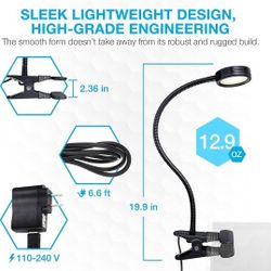 Clip On Light, Aluminum Reading Lamp, Cool & Warm LED Light for Reading in Bed or Deep Focus, Dimmable Adjustable Gooseneck, Sleek & Lightweight