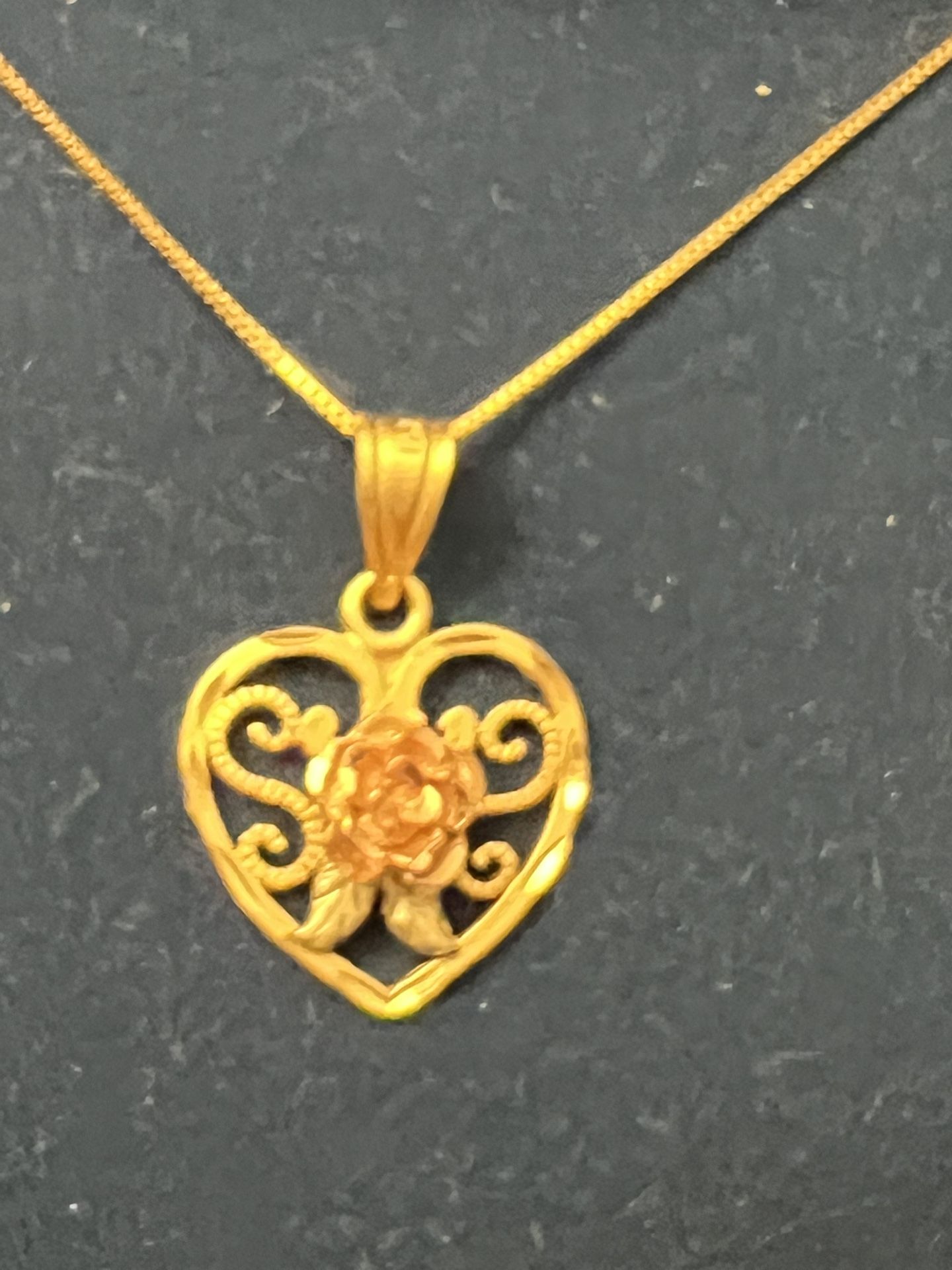 Michael Anthony 14K Yellow Gold Heart With A 14K Rose Gold Rose Pendant And 14K Gold Necklace