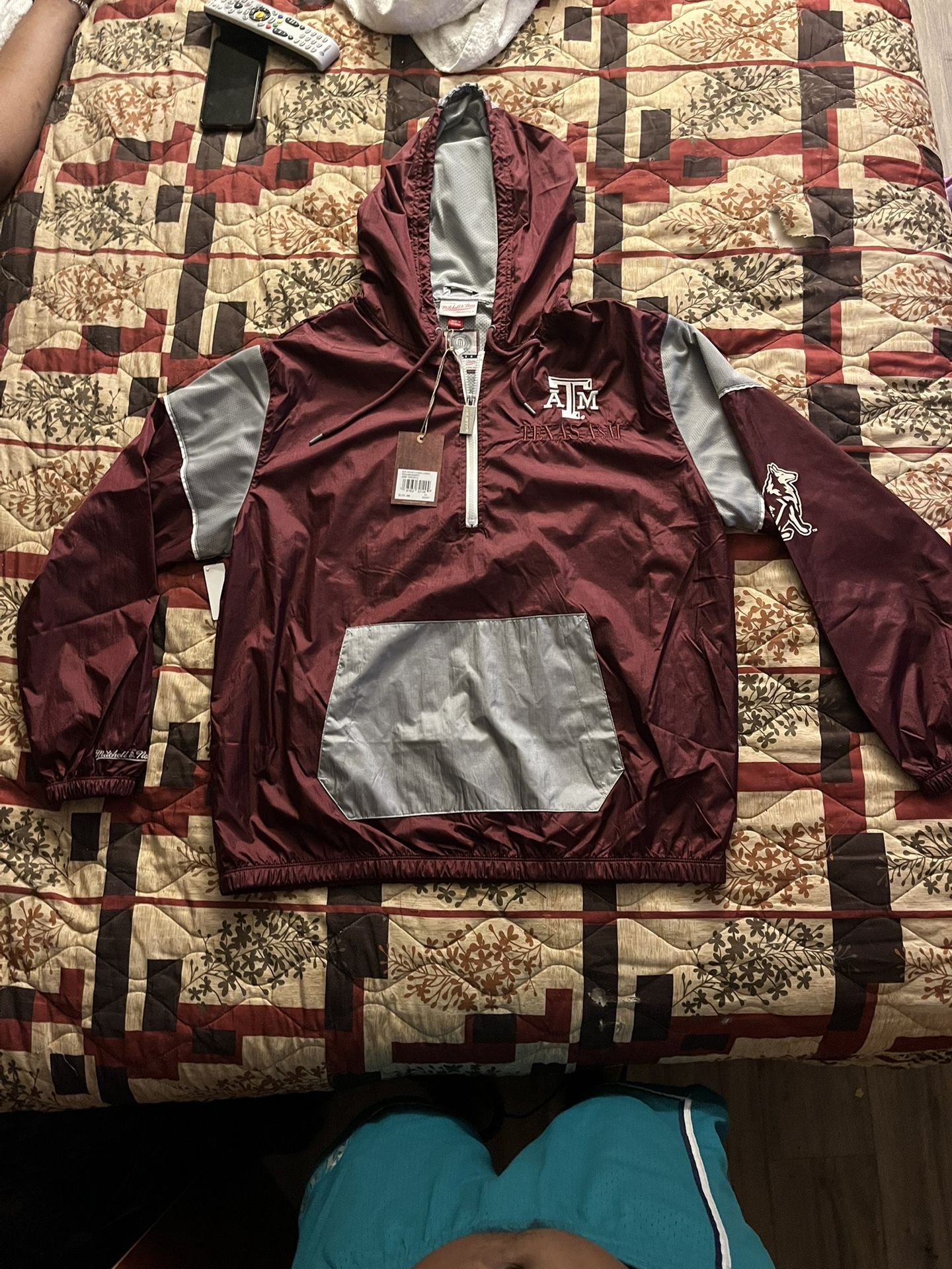Mitchell & Ness Burgundy Silver Texas A&M Windbreaker Hooded Pullover Quarter Zip 