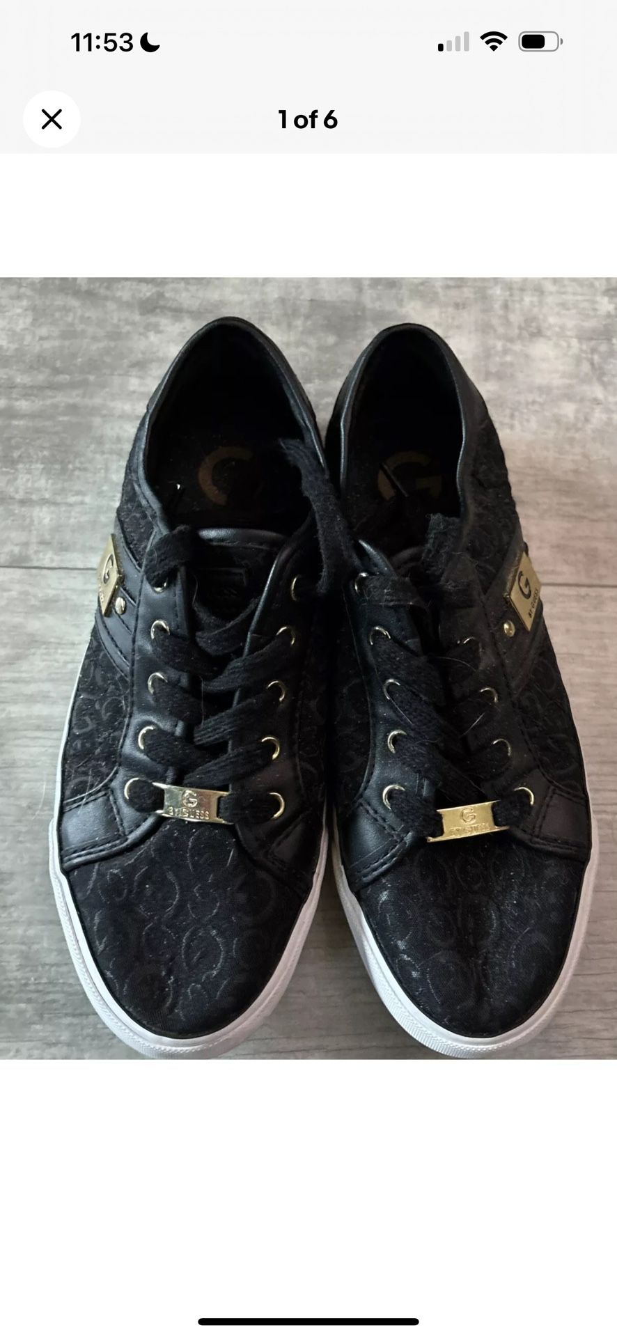 GUESS Logo Lace-Up Shoes Black Casual Low Top Sneakers Women's Size 7.5