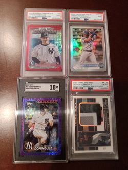 2024 Jasson Dominguez Lot Red /#5 Bowman Chrome Psa 9, Patch #/8 Chrome Holo /#99 , Purple #/799