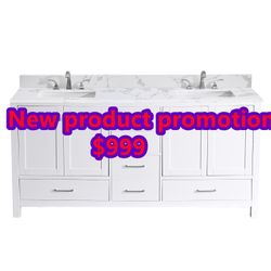 72 inch Bathroom Vanity Set, White Double Sink Bathroom Vanity with White Engineered Stone Top