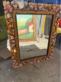 Wood frame mirror hand carve