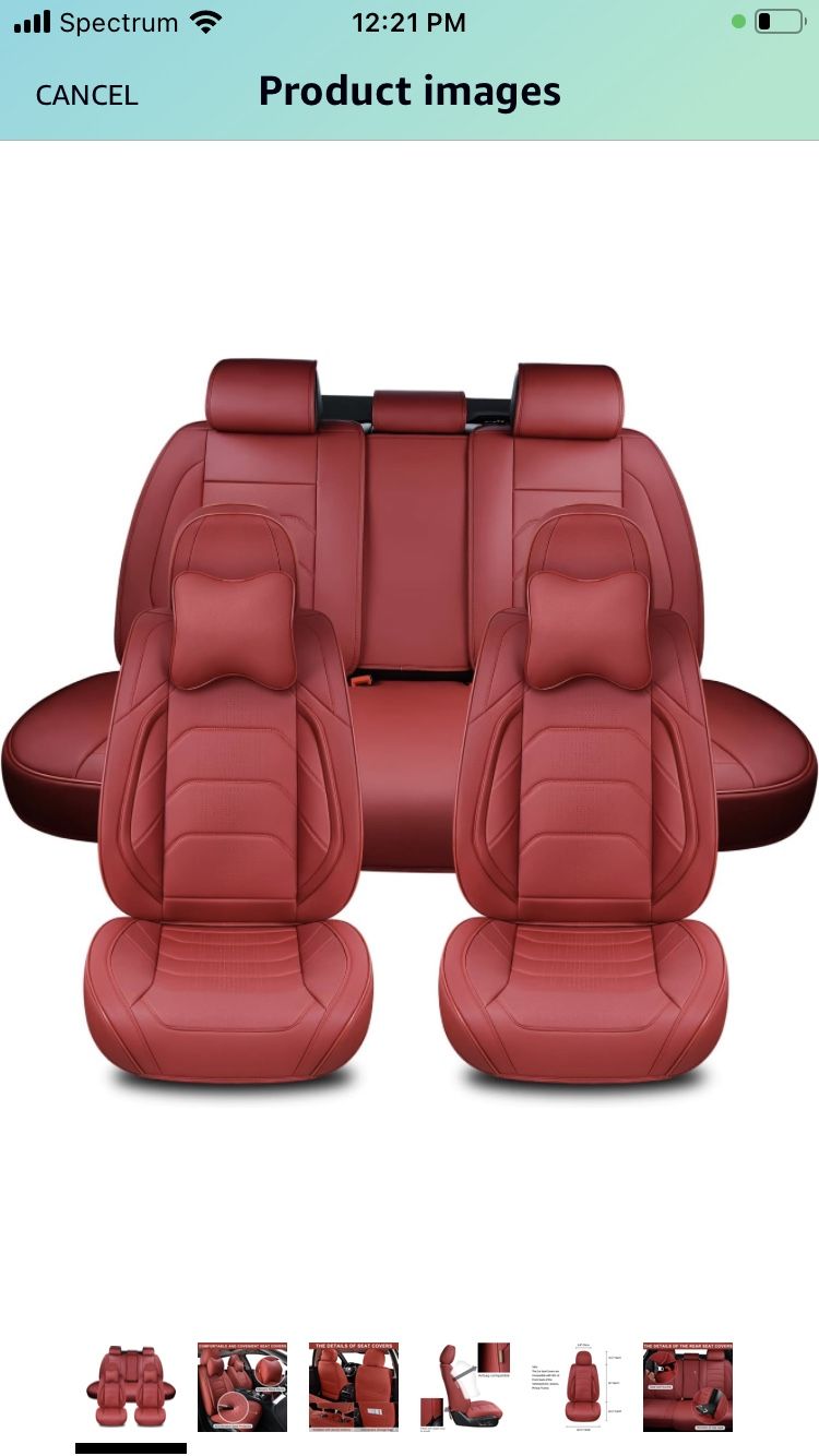 TIEHESYT Martha Red Car Seat Covers Full Set, Breathable Leather Automotive Front and Rear Seat Covers & Headrest for Comfortable Driving, Universal A