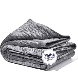 Gravity Blankets Weighted Blanket for Adults, 35lbs Grey 90"x90" Queen/King, The Original Weighted Blanket for Sleep, Cotton Made Blanket with Washabl