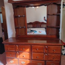 Vintage Wood Dresser With Detachable Mirror Hutch $400 OBO