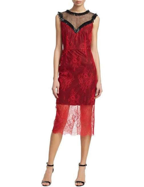Diane Von Frustenberg Beaded Overlay Lace Dress