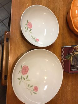 2 marching pink rose serving bowls Pink-a-Dilly Franciscan Whitestone Ware Japan