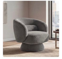 Gray Boucle Swivel Accent Chair