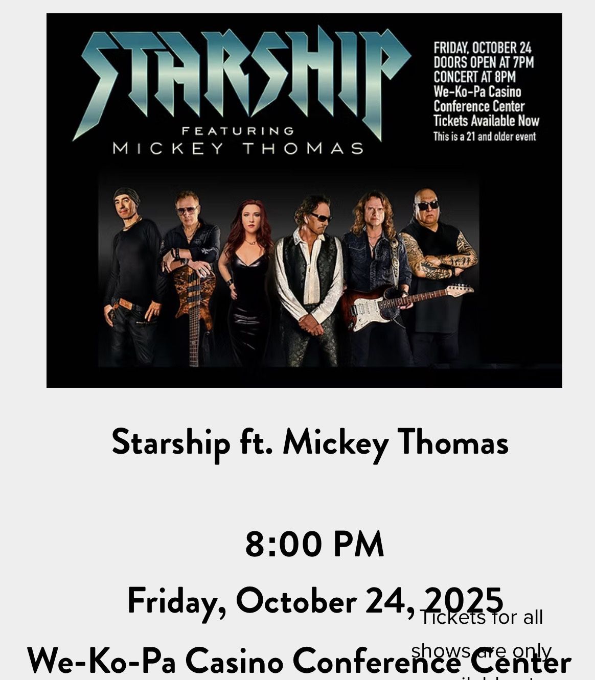 STARSHIP TONIGHT AT WE KO PA