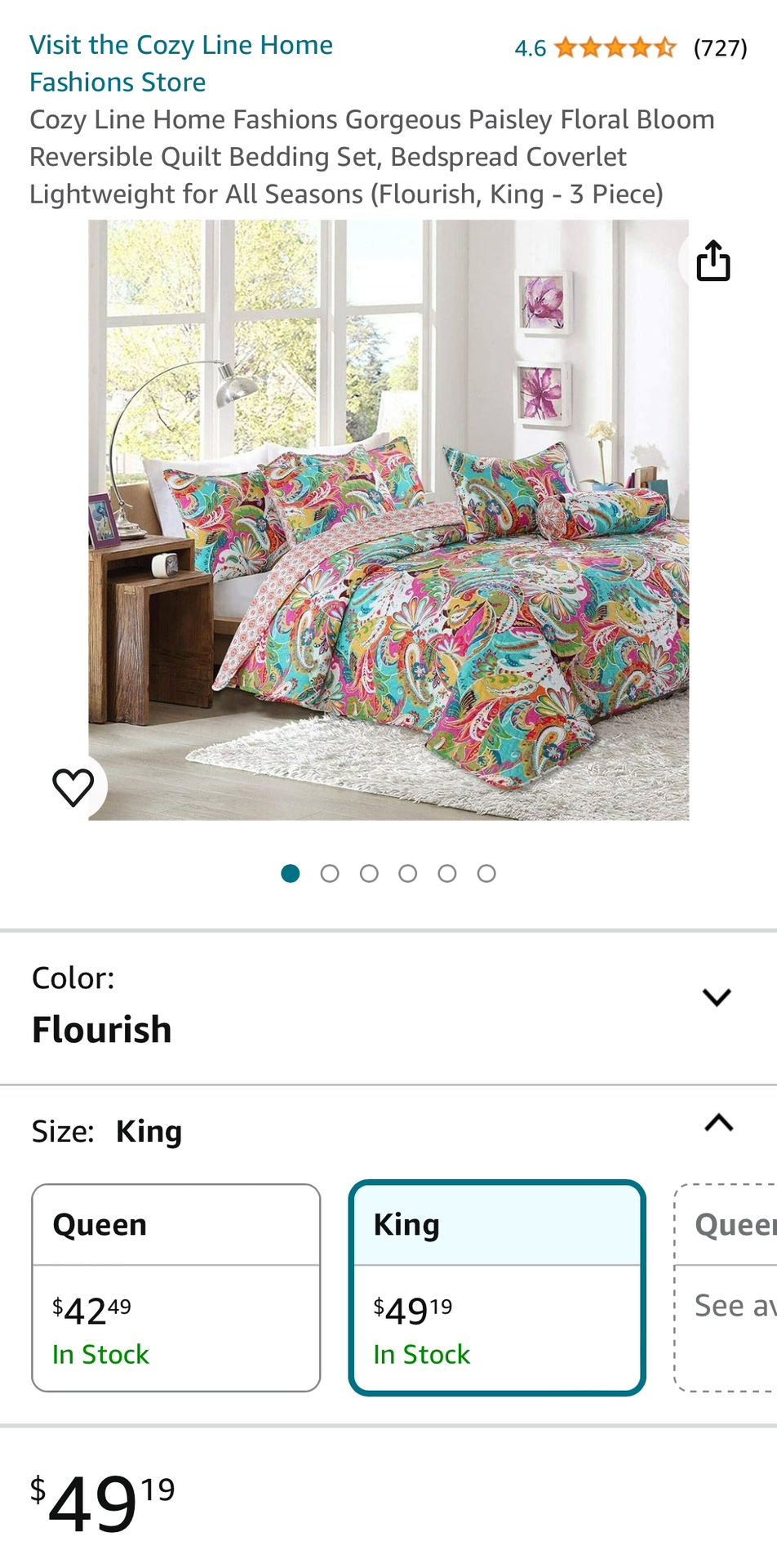 Cozy Line Home Fashions Gorgeous Paisley Floral Bloom Reversible Quilt Bedding Set, Bedspread Coverlet Lightweight for All Seasons (Flourish, King - 3