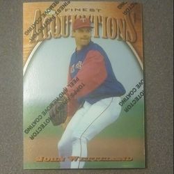 1997 Topps Finest John Wetteland Texas Rangers #222 Acquisition Baseball Card Vintage Competitors Chromium Refractor Bronze Collectible MLB Sports