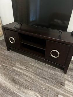Dark Brown Wood TV Stand with Storage