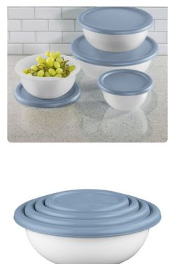 Sterilite 8 Piece Covered Bowl Set, Four Sizes with Lids, For Prep, Serve & Store, Light Blue