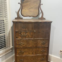 Antique High Boy Dresser With Mirror 