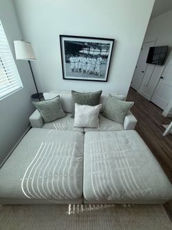 Beige Fabric Couch with 2 Ottomans