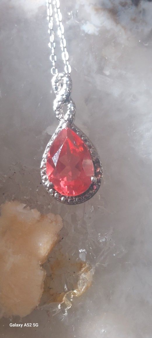 Sterling Red Spinel Pendant 20" Sterling Chain