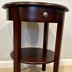Brown Round Side Table With Drawer
