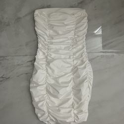 White ruched bodycon dress