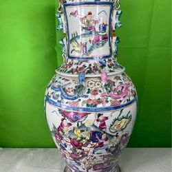 Large Chinese Heron Floral Ceramic Vase Circa, 1950's