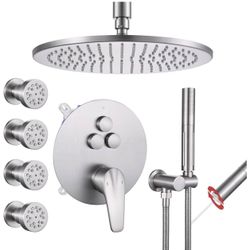 Brand New In The Box- VANFOXLE Shower Faucet Set Brushed Nickel Shower System,Push Button Diverter Shower Faucet with 2 in 1 Handheld,Ceiling Mount 10