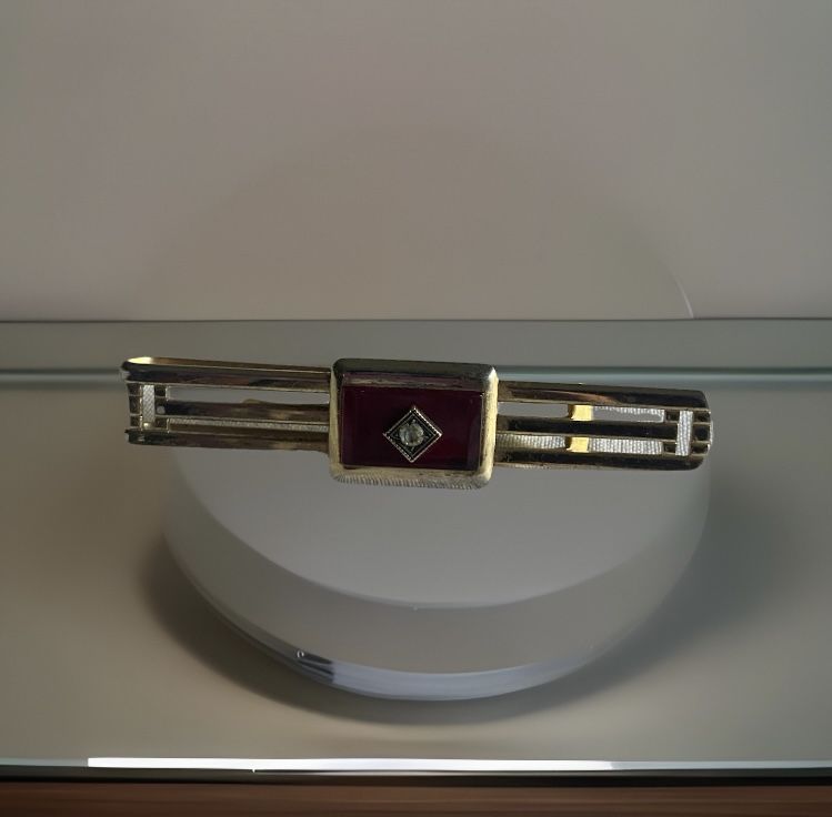 Midcentury Anson Red Lucite And Cubic Zirconia Tie Bar