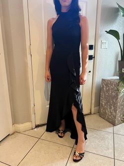 Black halter neck long evening dress size M