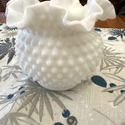 Vintage Milk Glass Ruffled Rose Bowl Compote