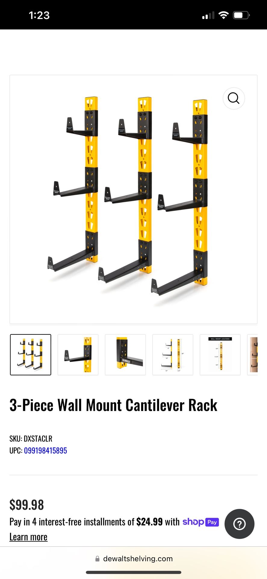 3 Piece Wall Mount Cantilever Rack - Dewalt