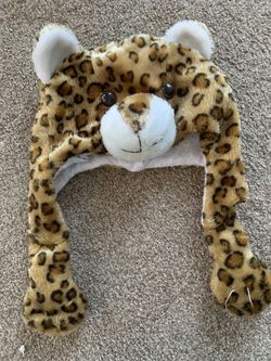 Leopard Plush Hat With Ear Flaps (adult Size) 