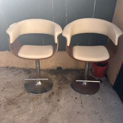 Two Beautiful Leather + Wood Bar Stools