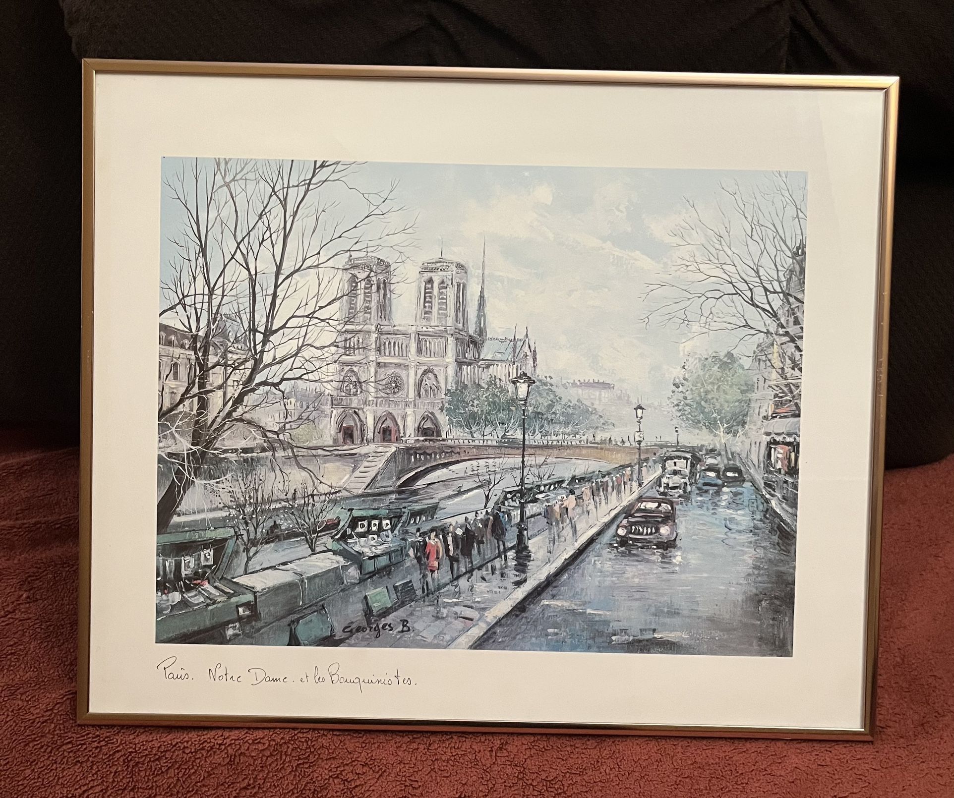 Vintage Framed Georges B Paris Painting of Notre Dame Cathedral
