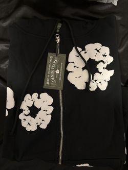 Black Denim Tear Zip Up