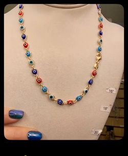 Gold-Tone Evil Eye Bead Chain Necklace