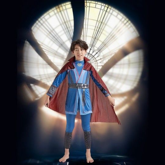 Kids Dr. Strange Cosplay Costume Halloween Outfit With Cloak, L