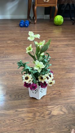 Artificial Flower Arrangement in White Ceramic Pot
