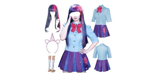 Twilight Sparkle Costume Purple Dress Twilight Sparkle Outfit With Hairband Party (Purple+wig, S)