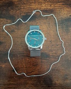 NEW Limited Edition Diamond Designer Men's Watch + Italian Fine Silver Men's Chain - Macy's Retail $120