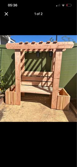 Cedar Wood Pergola Bench with Planter Boxes