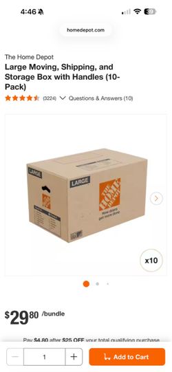 Home depot - 12 Large moving boxes 26x16x15