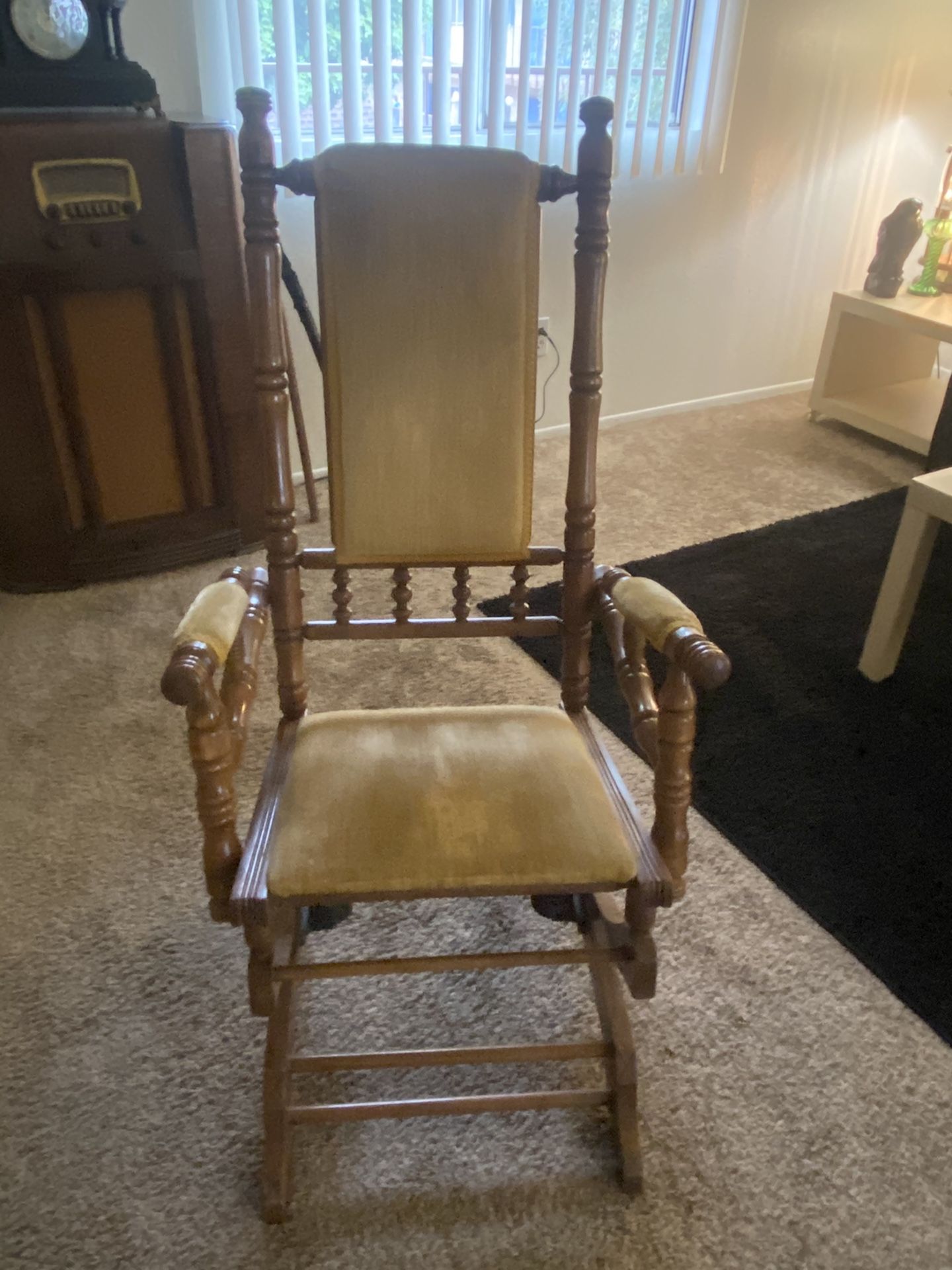 Antique / Victorian Rocking Chair With Gold Velvet 